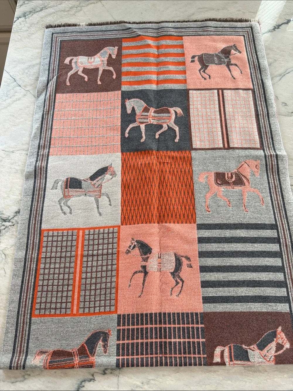 Classic Equestrian Orange & Gray Shawl